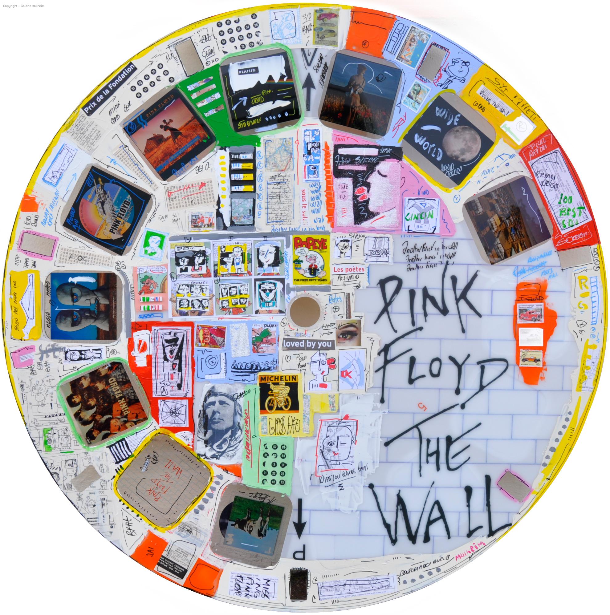 Pink Floyd the Wall - Technique mixte sur plexi - Disque qui tourne - Diamètre 100cm
