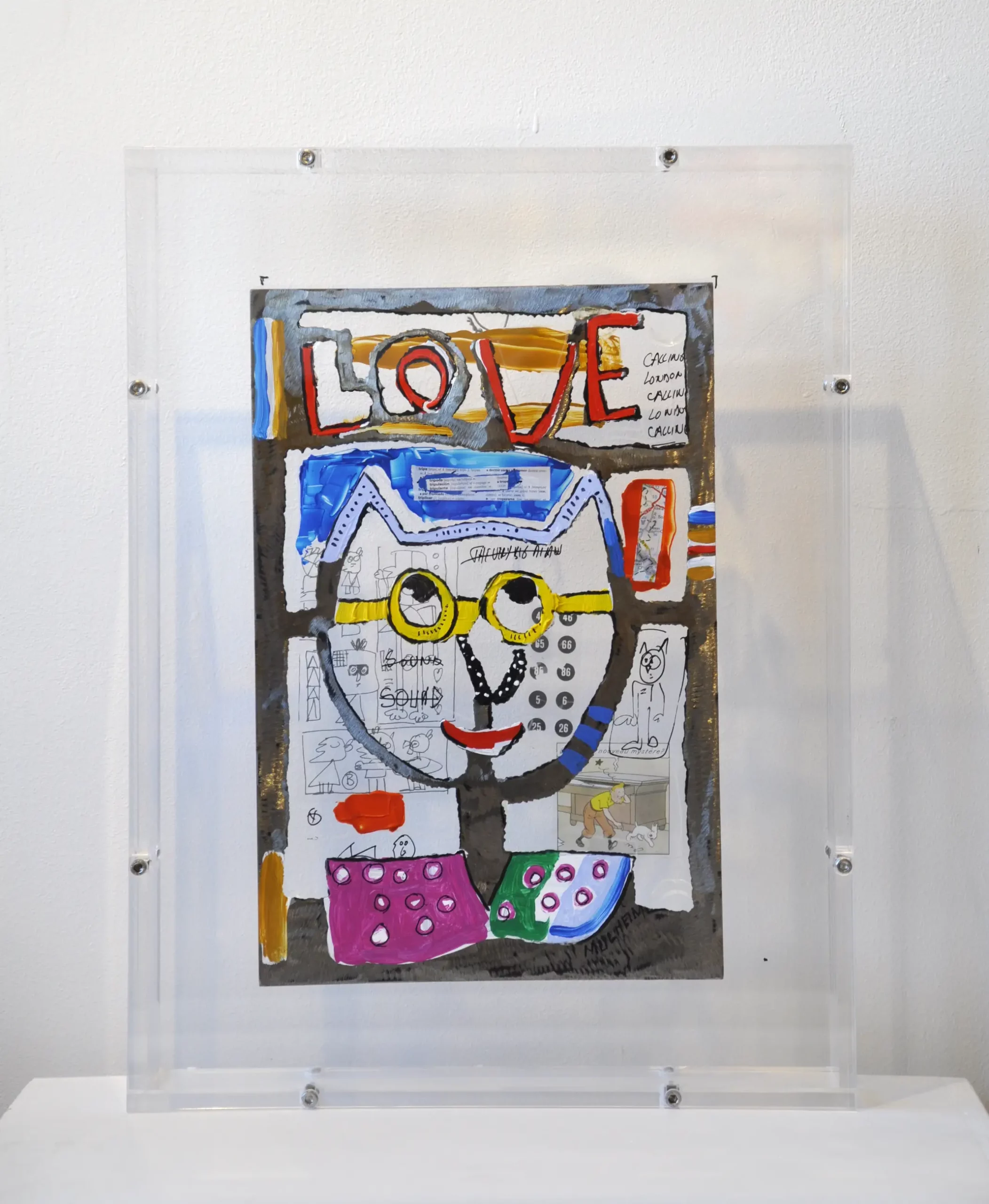 " Love cat " - Boite en plexiglass + plaque acier superposé - Hauteur 49 cm x Longueur 37 cm