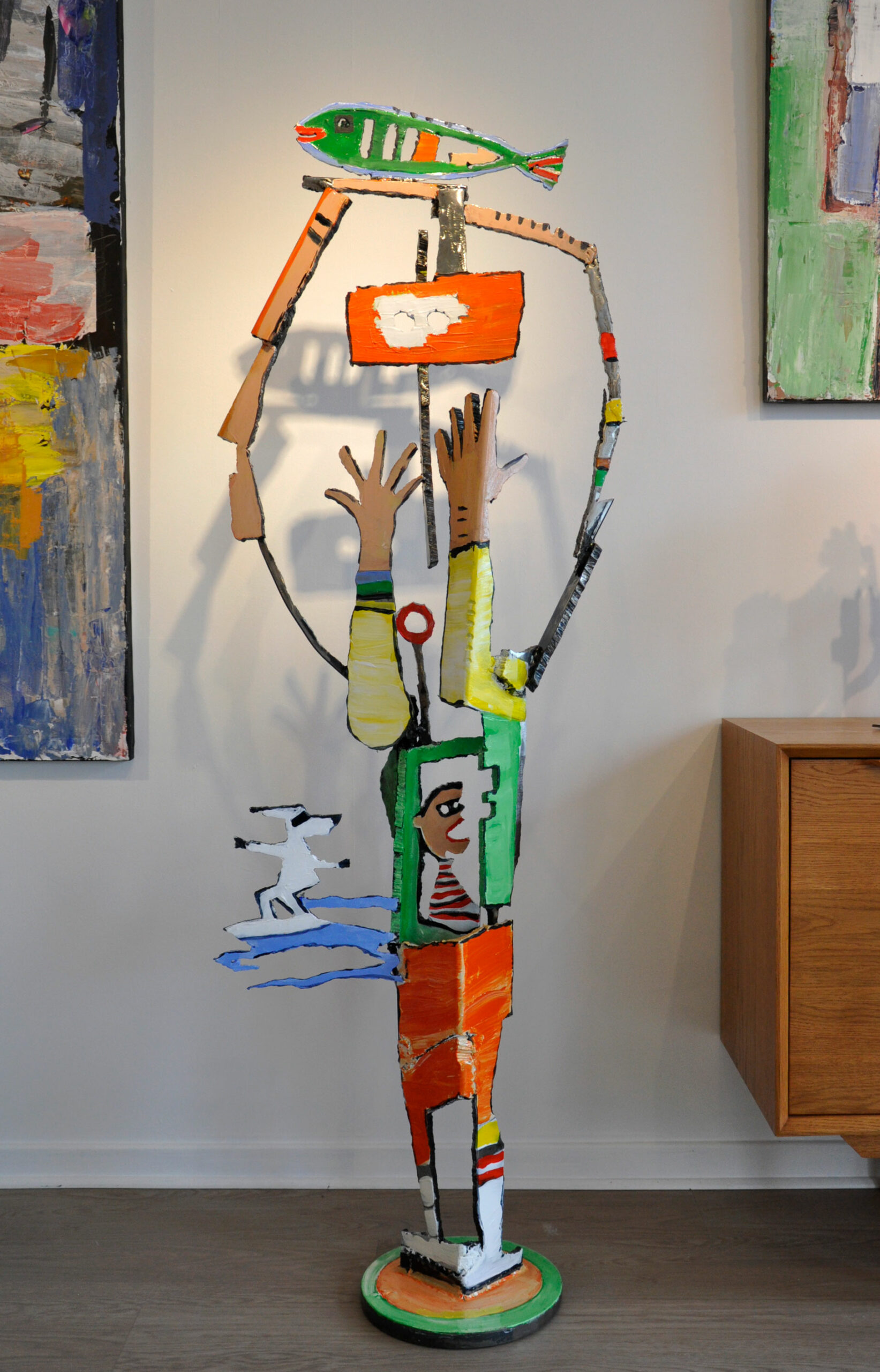 Fish & Jack - Sculpture en acier peint - Hauteur 160 cm