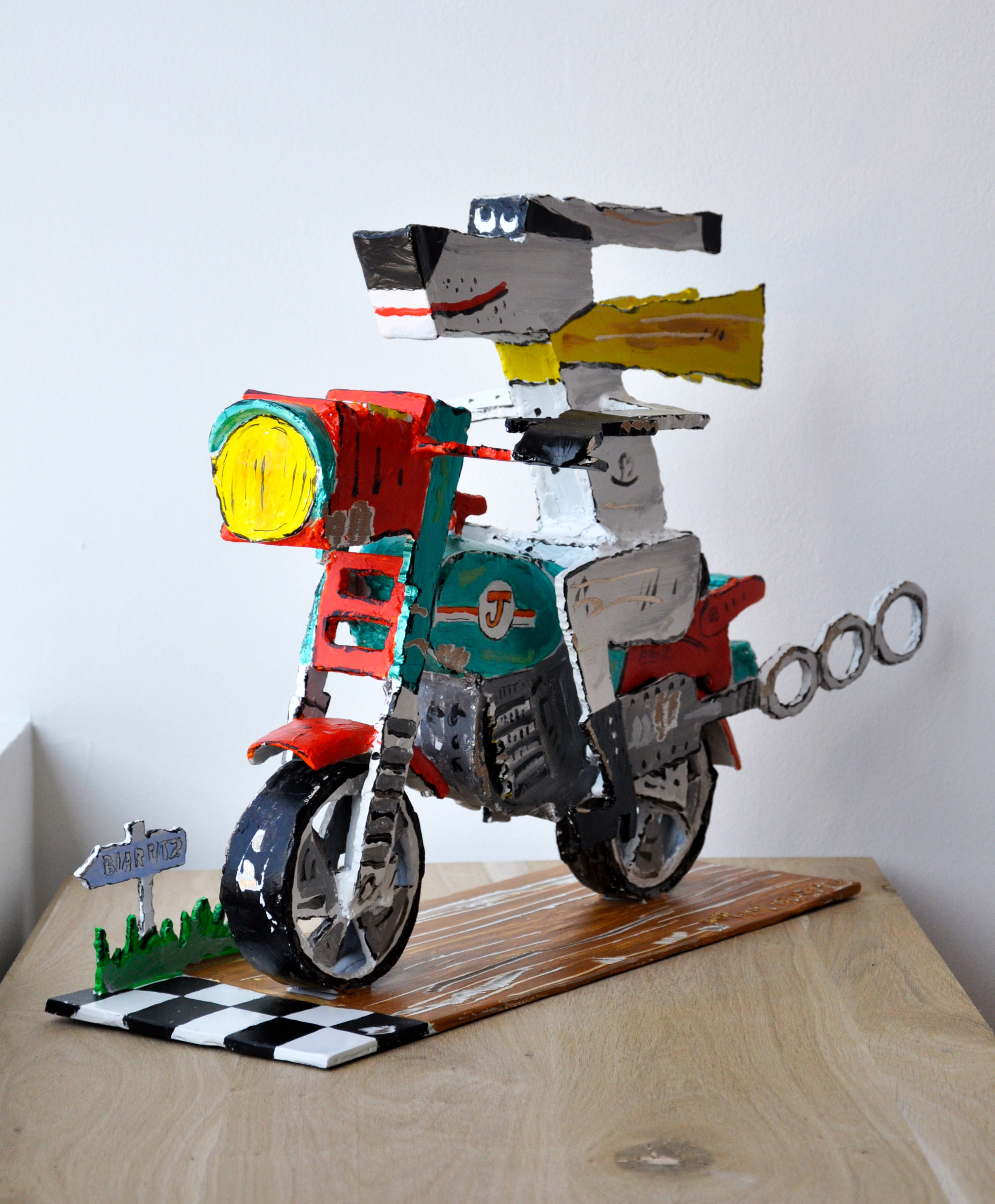 Jack en moto - Sculpture en bronze peint - H 42 cm x L 58 cm