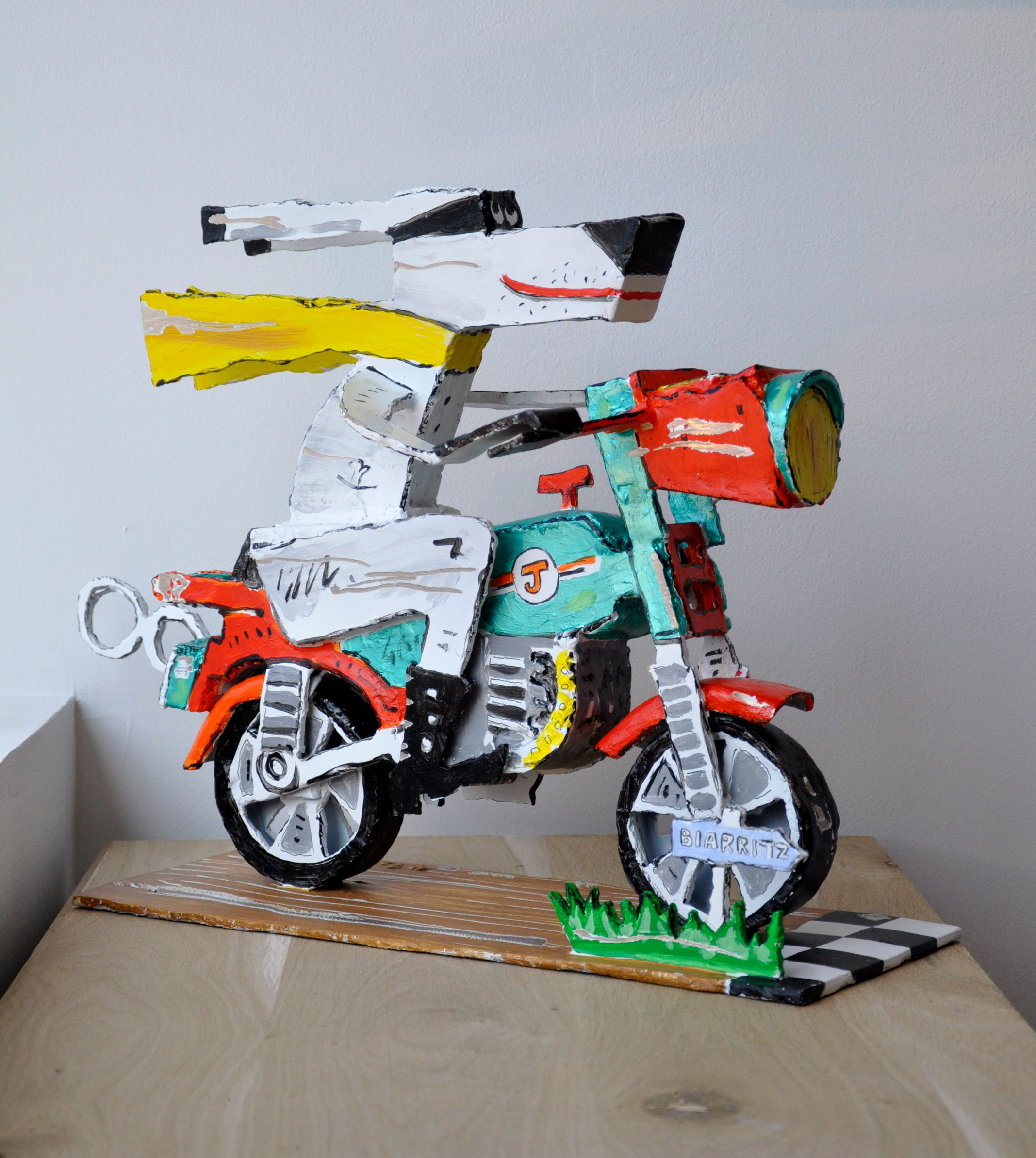 Jack en moto - Sculpture en bronze peint - H 42 cm x L 58 cm