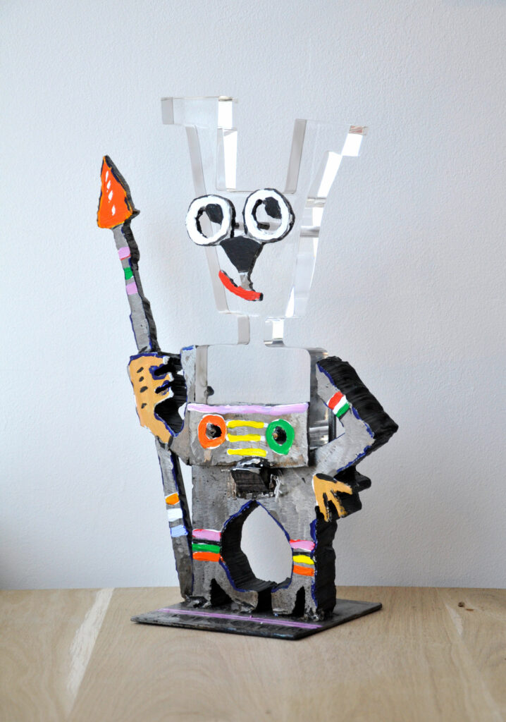 The Hero - Sculpture en acier peint + plexi - Hauteur 45 cm