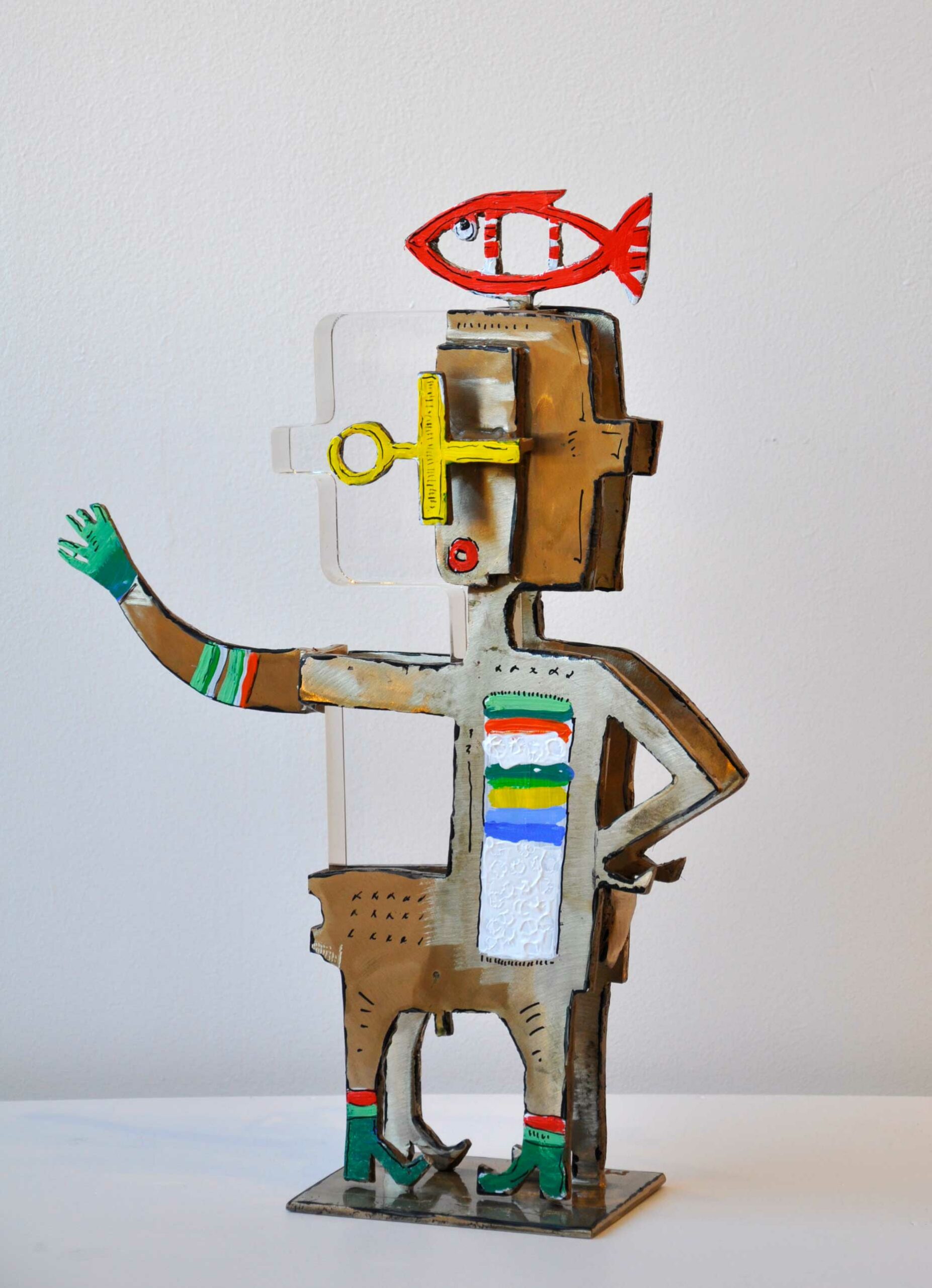 " The fisher " - Sculpture en bronze peint - Hauteur 40 cm
