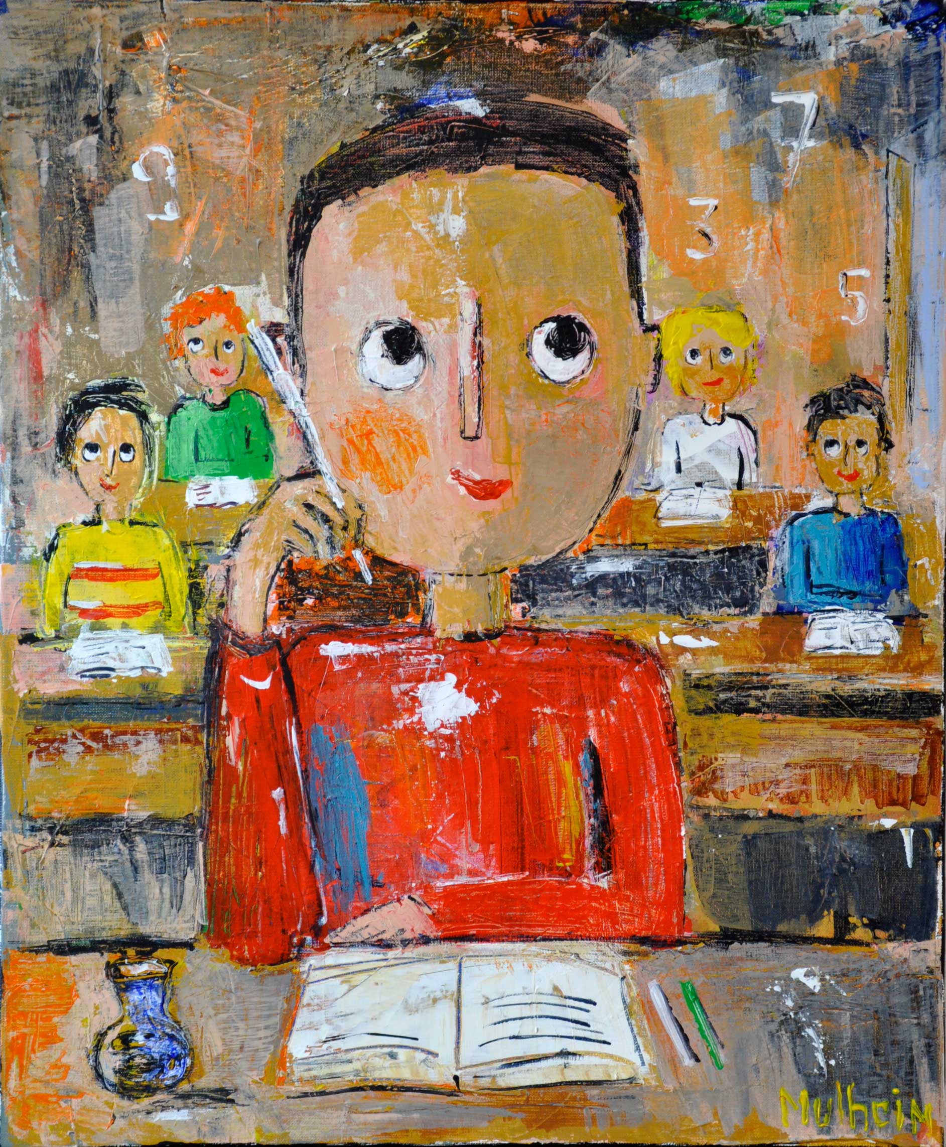 " Julen l'écolier " - Portrait sur toile - Format 15F ( 65 cm x 54 cm )