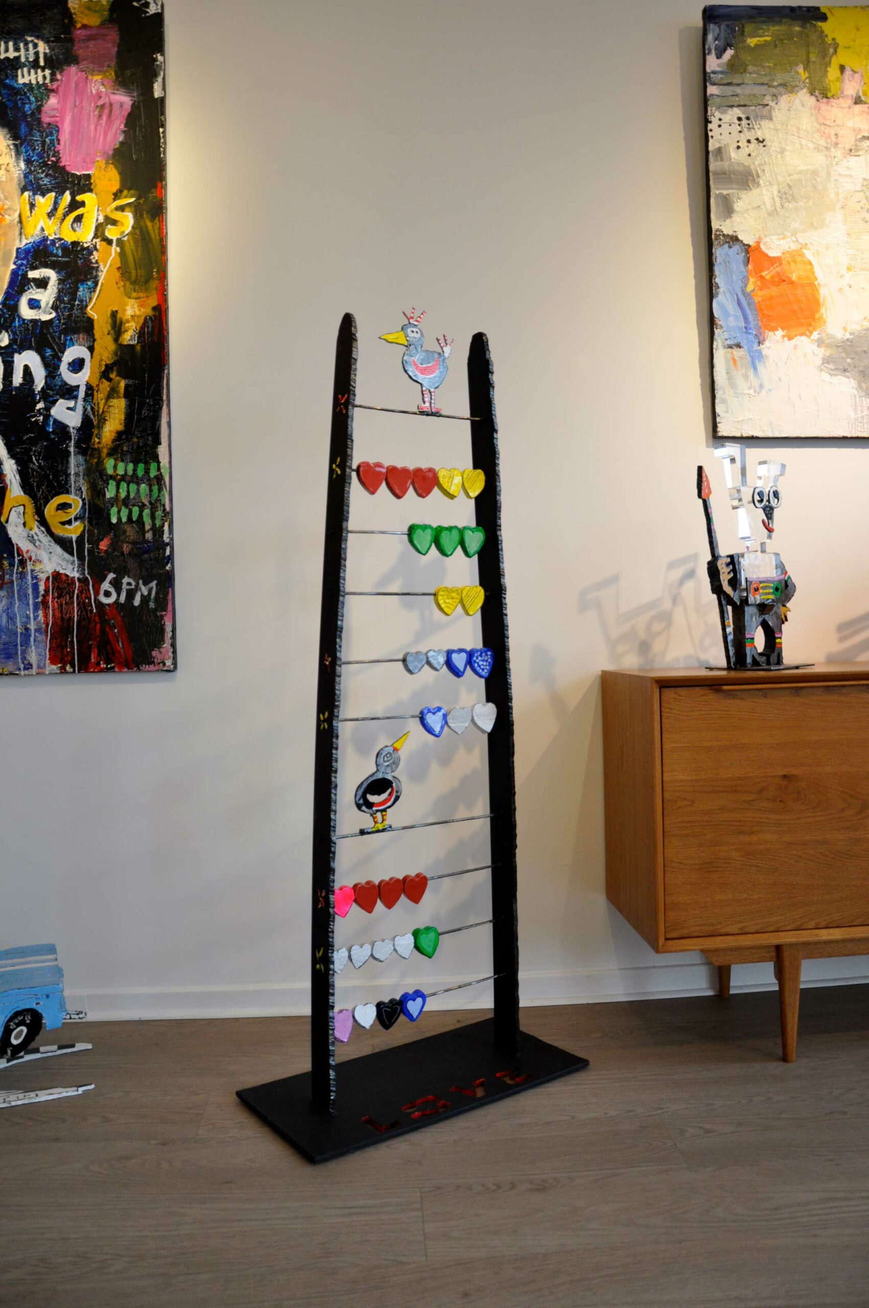 " Le cœur y est! "- Sculpture en acier et céramique - Hauteur 144 cm x largeur 59,50 cm x prof 30 cm