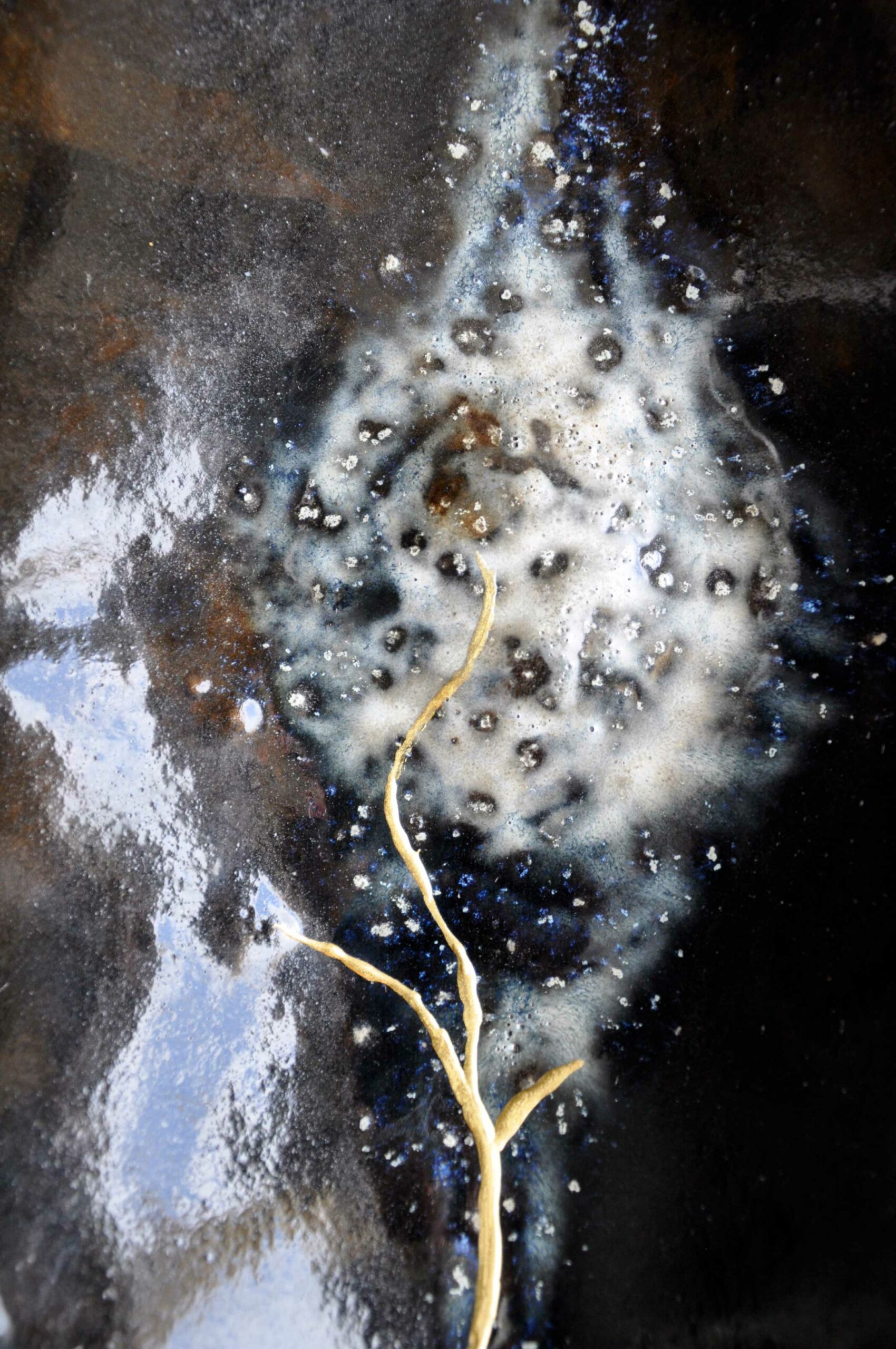 Grande coupe sur pied " Nocturne " - H 32,50 cm x L 45,50 cm x P 24 cm - Pièce unique en céramique