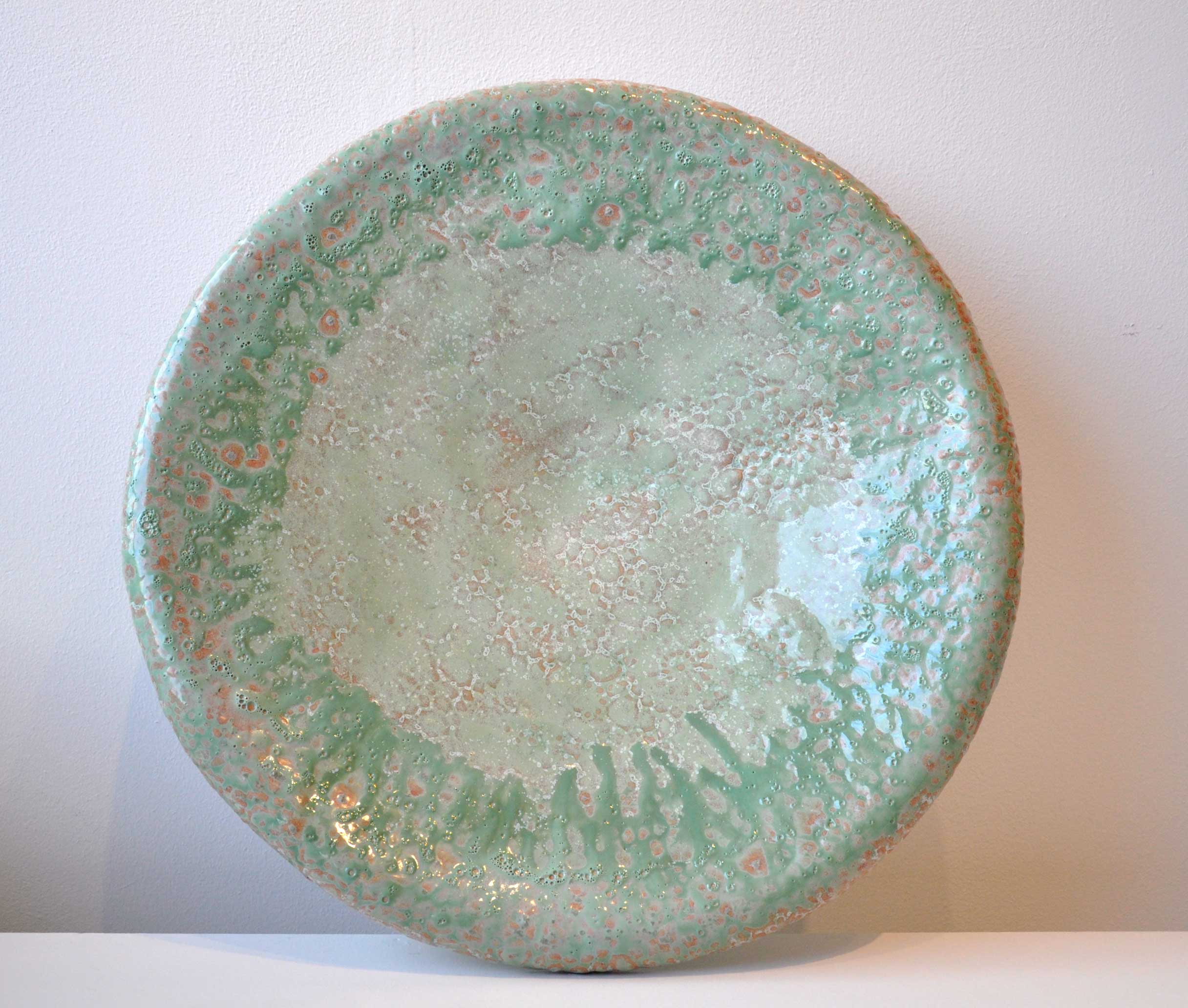 Grande Coupe sur pied vert d'eau - Pièce unique en céramique - Diamètre 41 cm x hauteur 10 cm