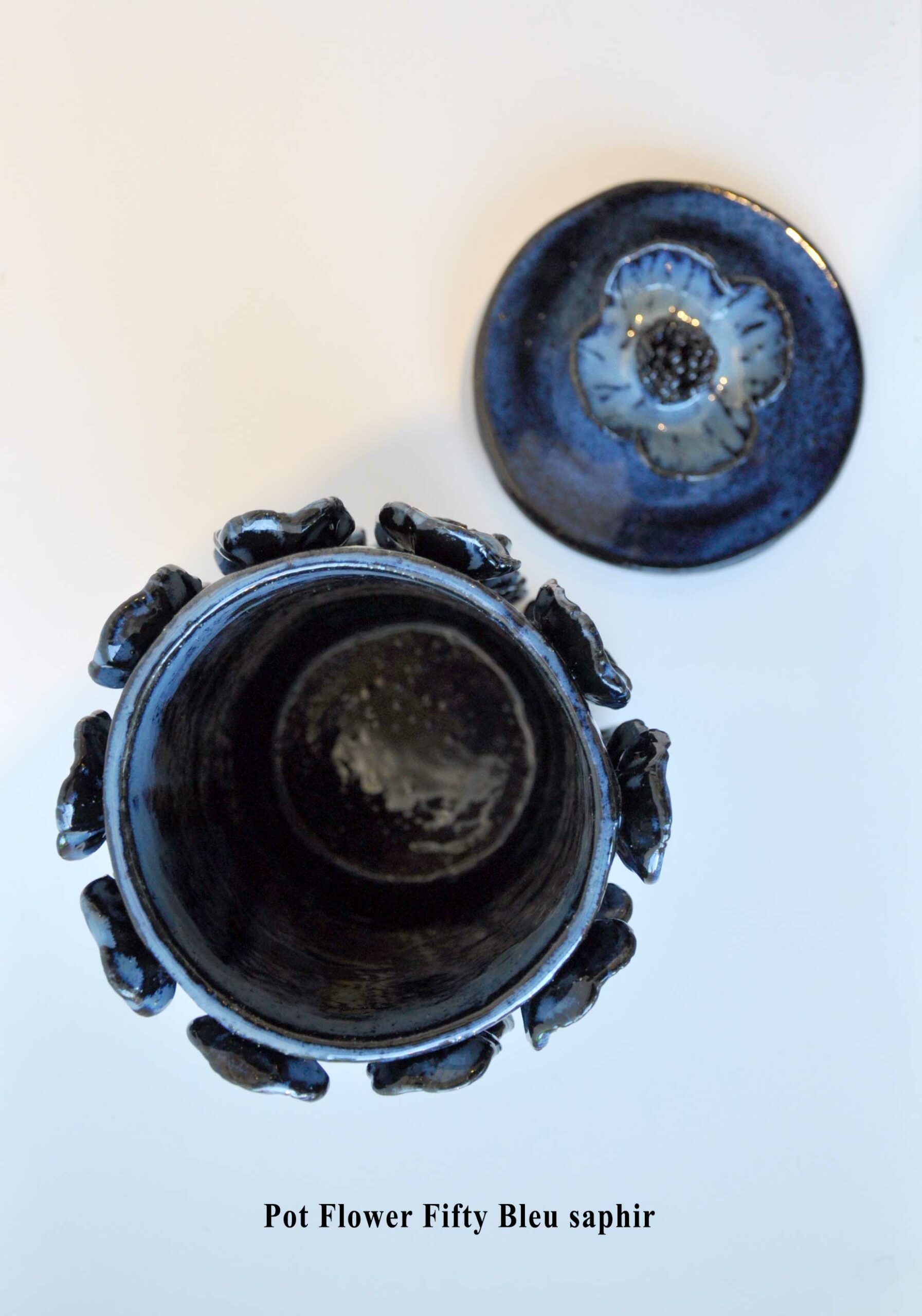 Pot Flower Fifty Bleu saphir - Pièce unique en céramique - Diamètre 14,50 cm x H 25 cm