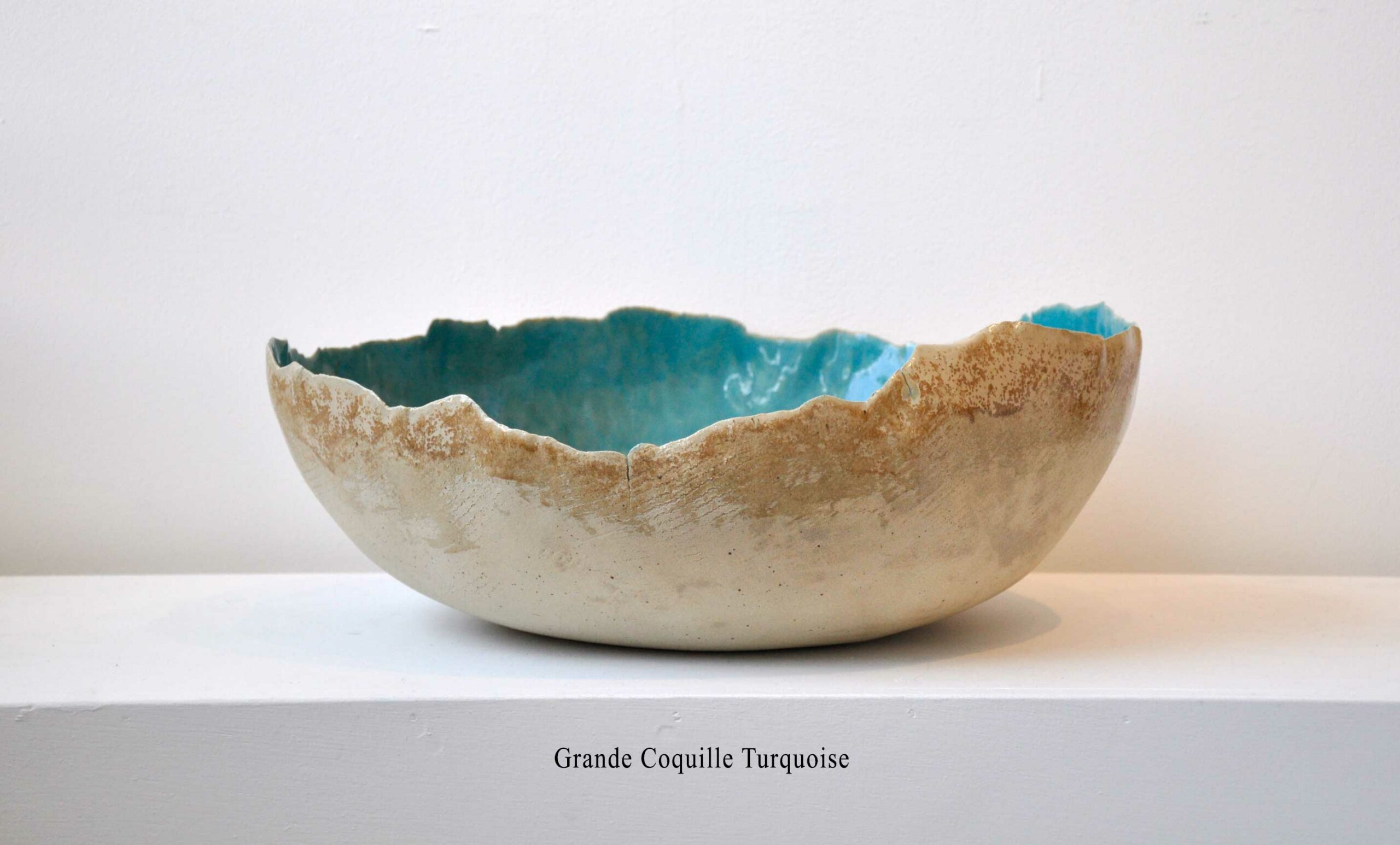 Grande Coquille " Turquoise "- Pièce unique en céramique - L 40 cm x P 35 cm x h 15 cm