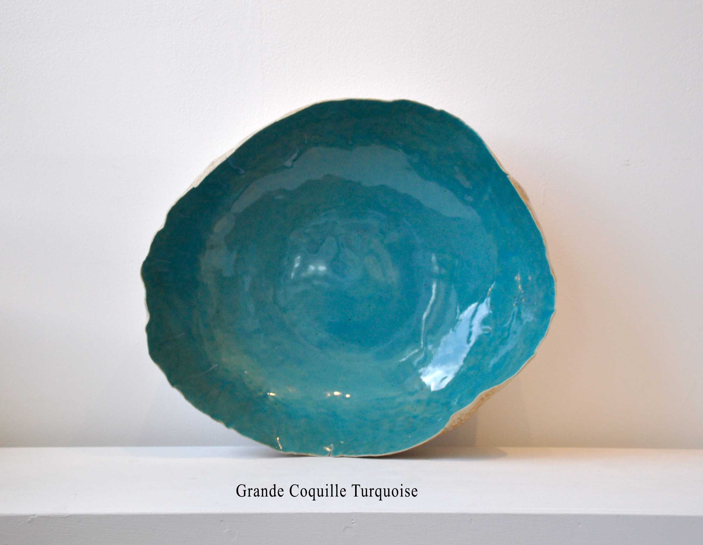 Grande Coquille " Turquoise "- Pièce unique en céramique - L 40 cm x P 35 cm x h 15 cm