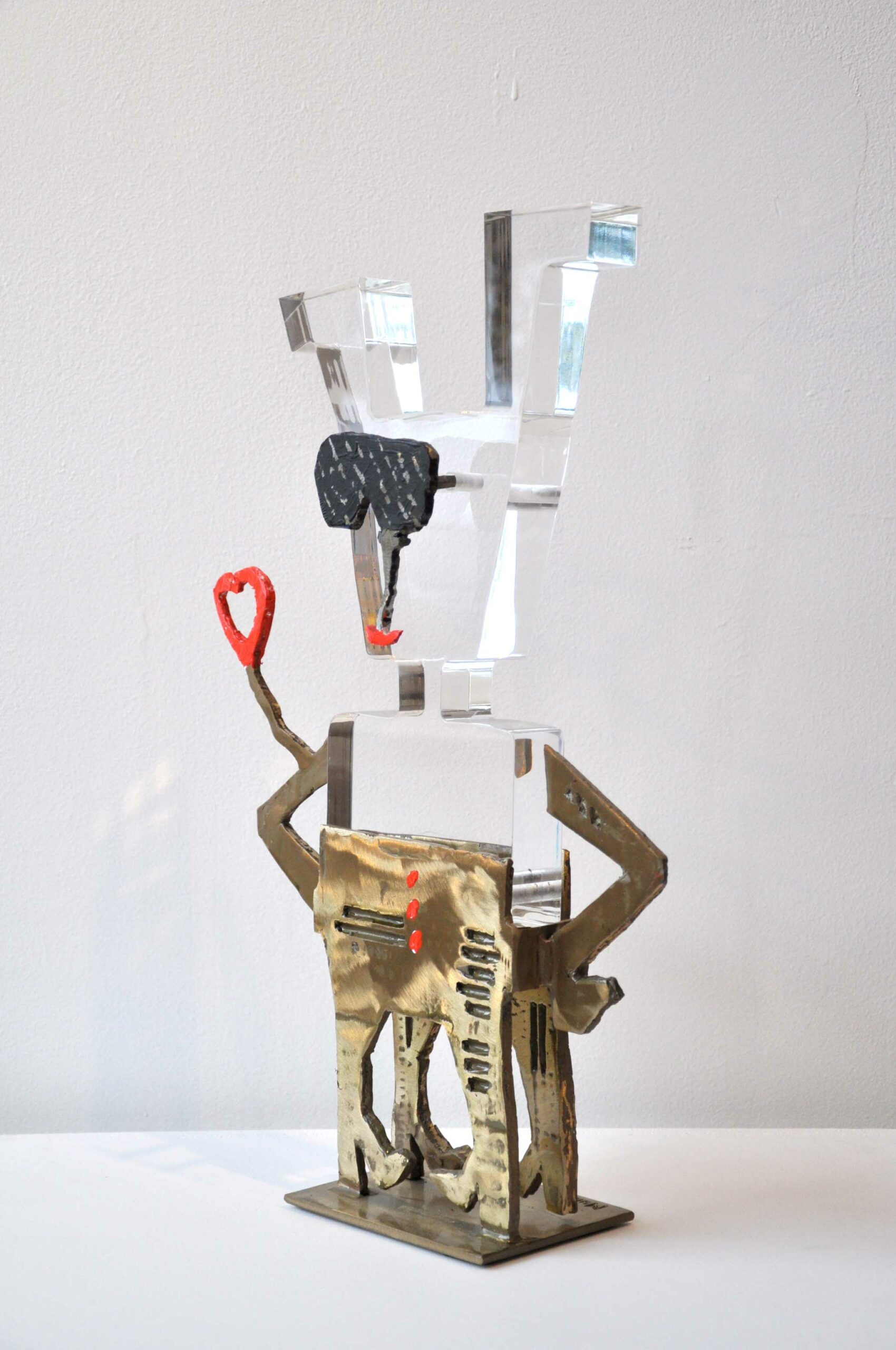 " Sunset Lover " - Sculpture en bronze peint + plexi - Pièce unique - Hauteur 43,50 cm